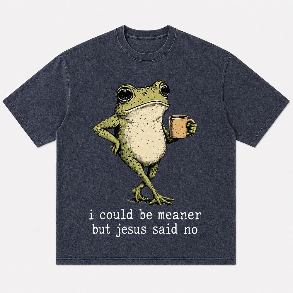 Coffee frog with I could be meaner but Jesus said no cotton T-shirt, product view 4