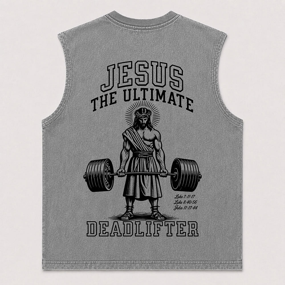 Christian fitness tank: Jesus the ultimate deadlifter - Tank Top