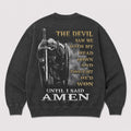 The Devil Saw Me Christian knight graphic on Black washed sweatshirt