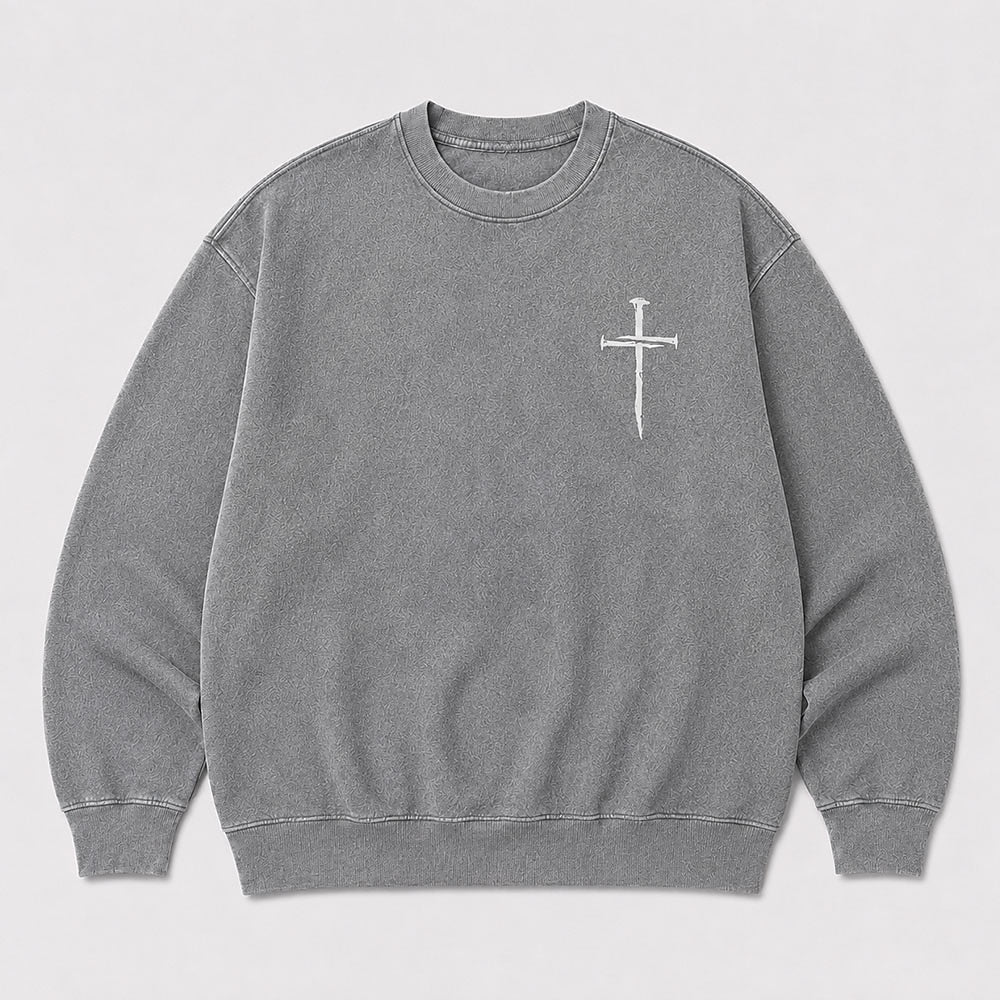 Nail cross Christian graphic on Black washed sweatshirt