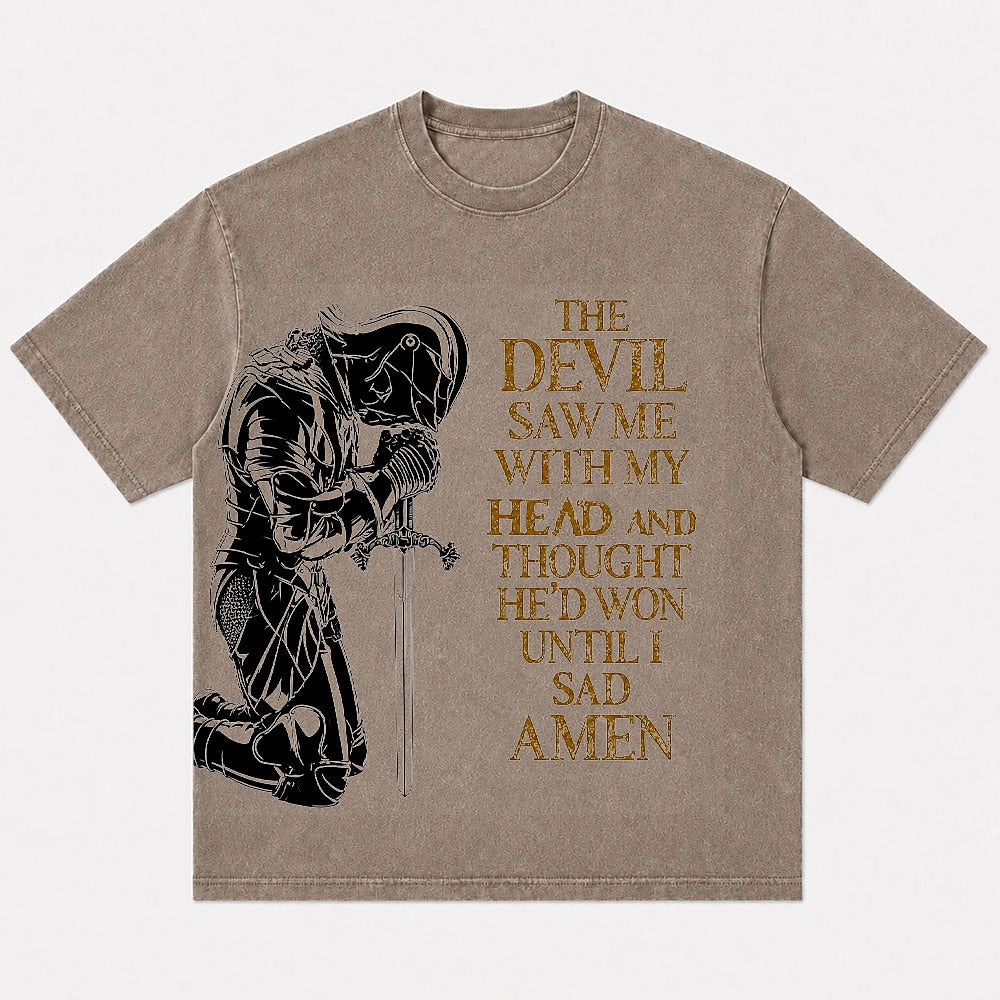 The Devil Saw Me With My Head and Thought He'd Won Until I Said Amen men's Christian graphic T-shirt