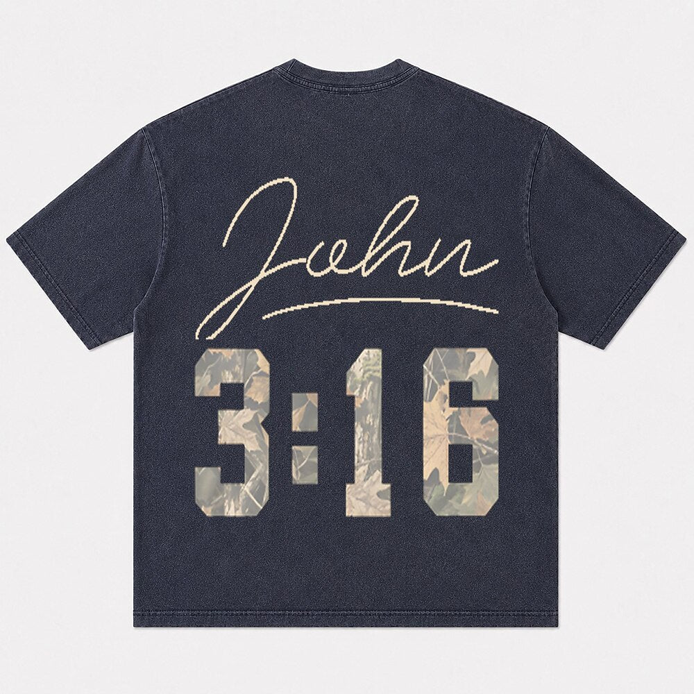 John 3:16 camouflage numerals cotton T-shirt, product view 6