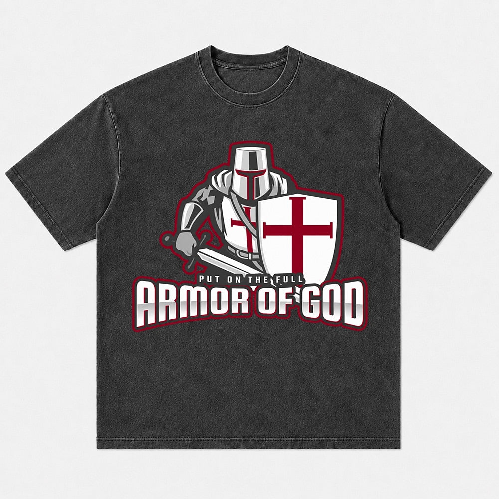 Put On the Full Armor of God Knight washed cotton T-shirt, product view 3