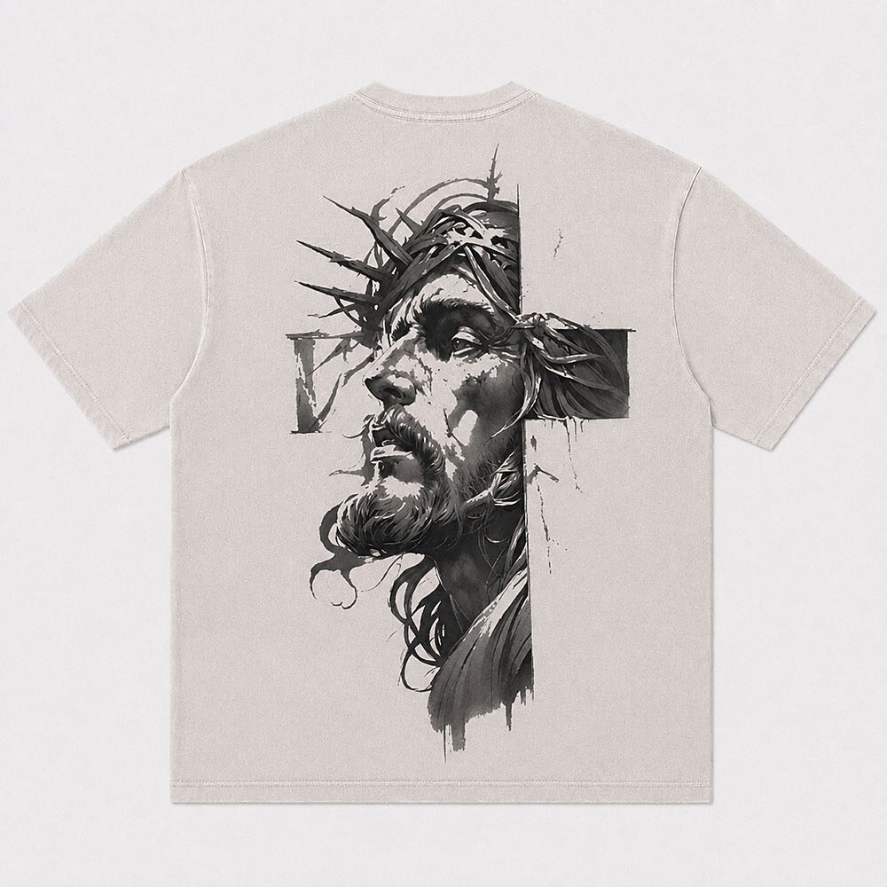 Jesus Profile with Crown of Thorns on Cross Christian T-Shirt - product image 5