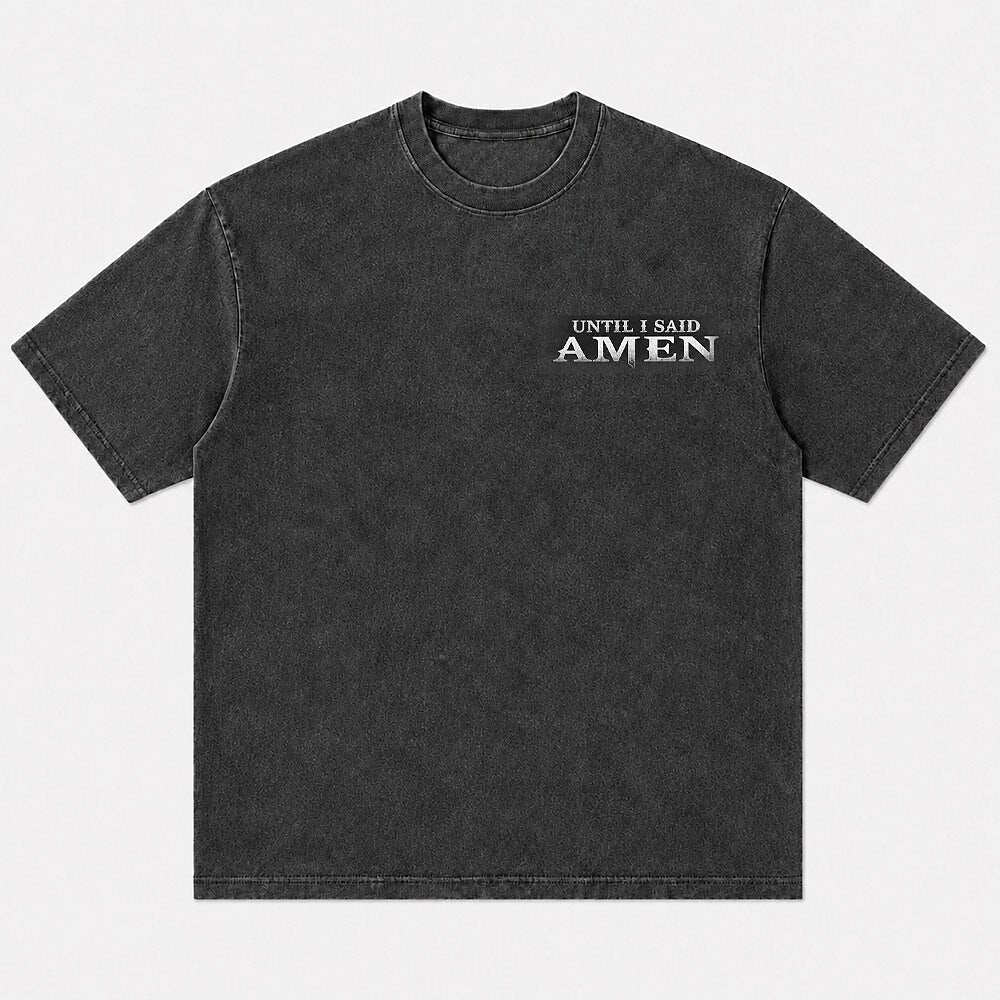 Kneeling Knight in Armor with Sword Until I Said Amen Faith Quote Christian T-Shirt - product image 3