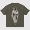 Jesus Holding Lamb Crown Of Thorns Good Shepherd Sketch Line Art Christian Religious Vintage Front Cross Christian T-Shirt - product image 7