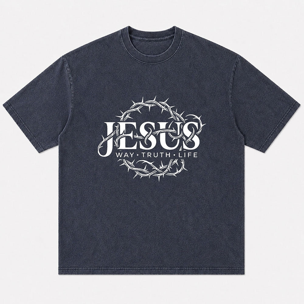Jesus Way Truth Life Crown of Thorns washed cotton T-shirt, product view 1