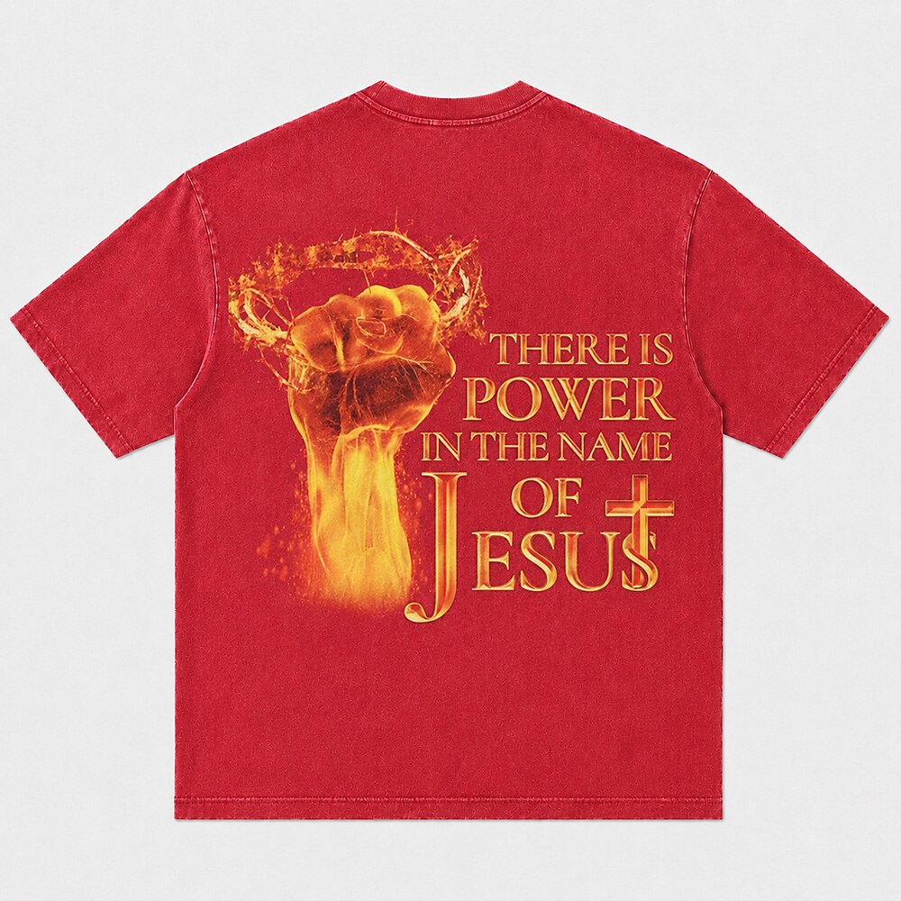 There Is Power in the Name of Jesus Fire Fist Crown of Thorns Christian T-Shirt - product image 5