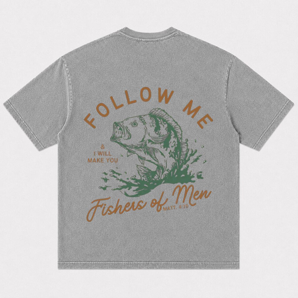 Leaping bass and Fishers of Men lettering cotton T-shirt, product view 6