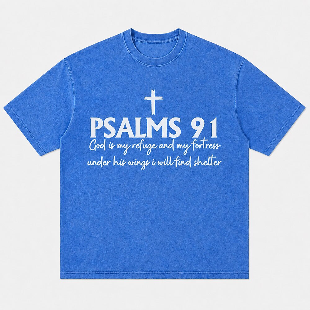 Psalms 91 God Is My Refuge And My Fortress under His Wings I Will Find Shelter Bible Verse Cross Christian T-Shirt - product image 1