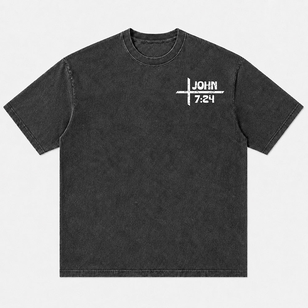 Christian and Tattooed John 7:24 cotton T-shirt, additional product detail view