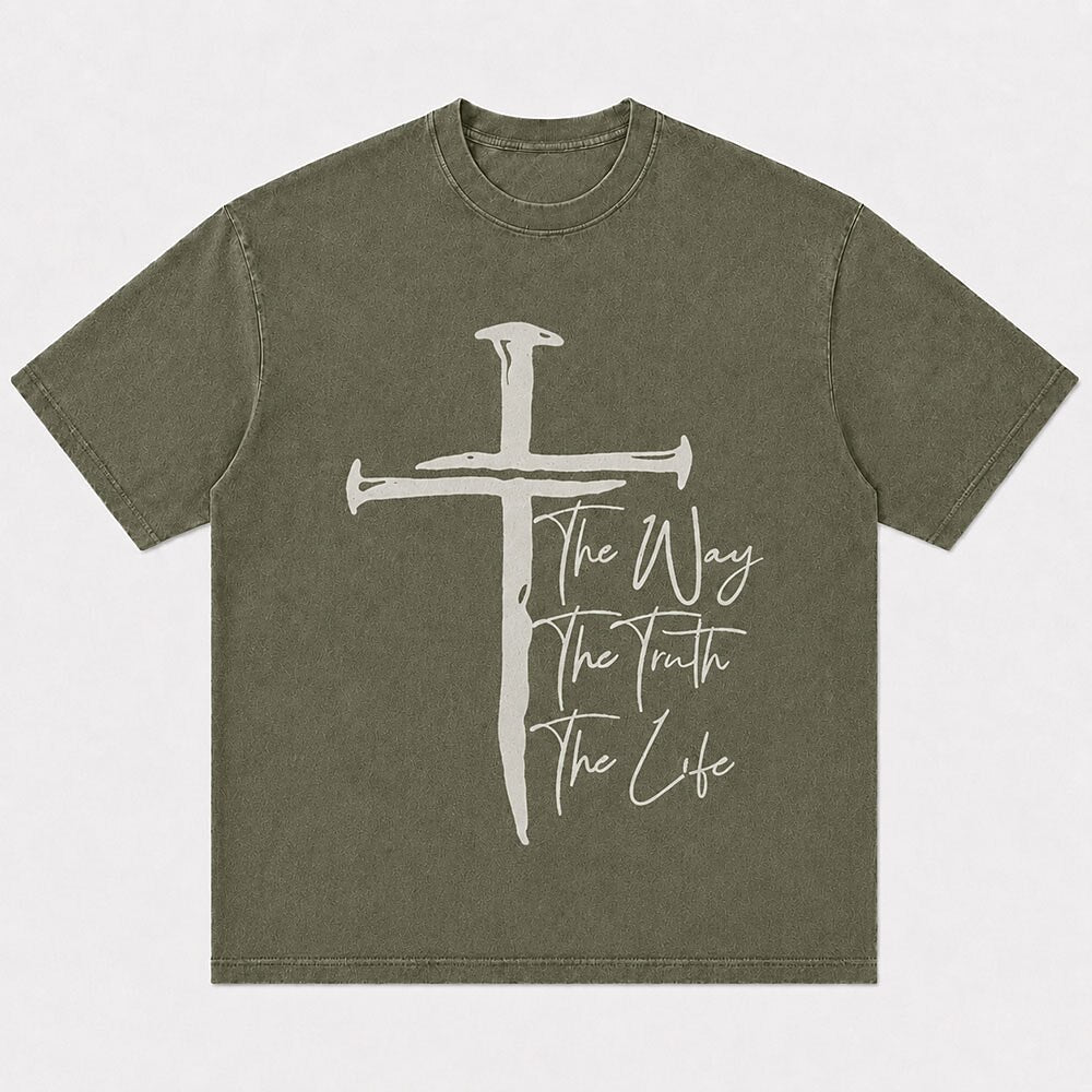 Nail Cross with The Way The Truth The Life Bible Quote Christian T-Shirt - product image 5