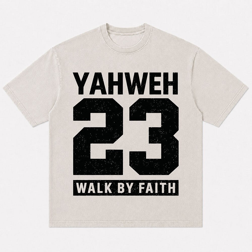Yahweh 23 Walk by Faith typography cotton T-shirt, product view 6