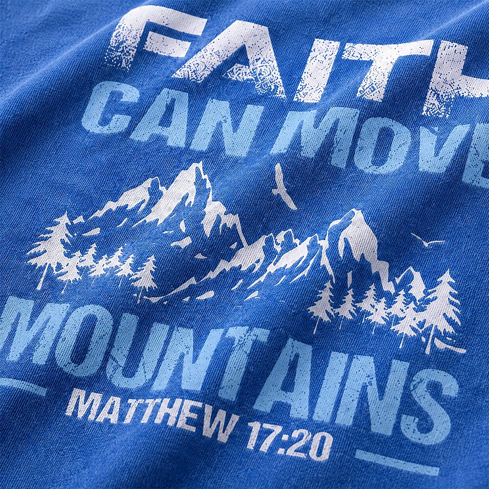Faith Can Move Mountains Matthew Bible Verse with Pine Trees Christian T-Shirt - product image 2