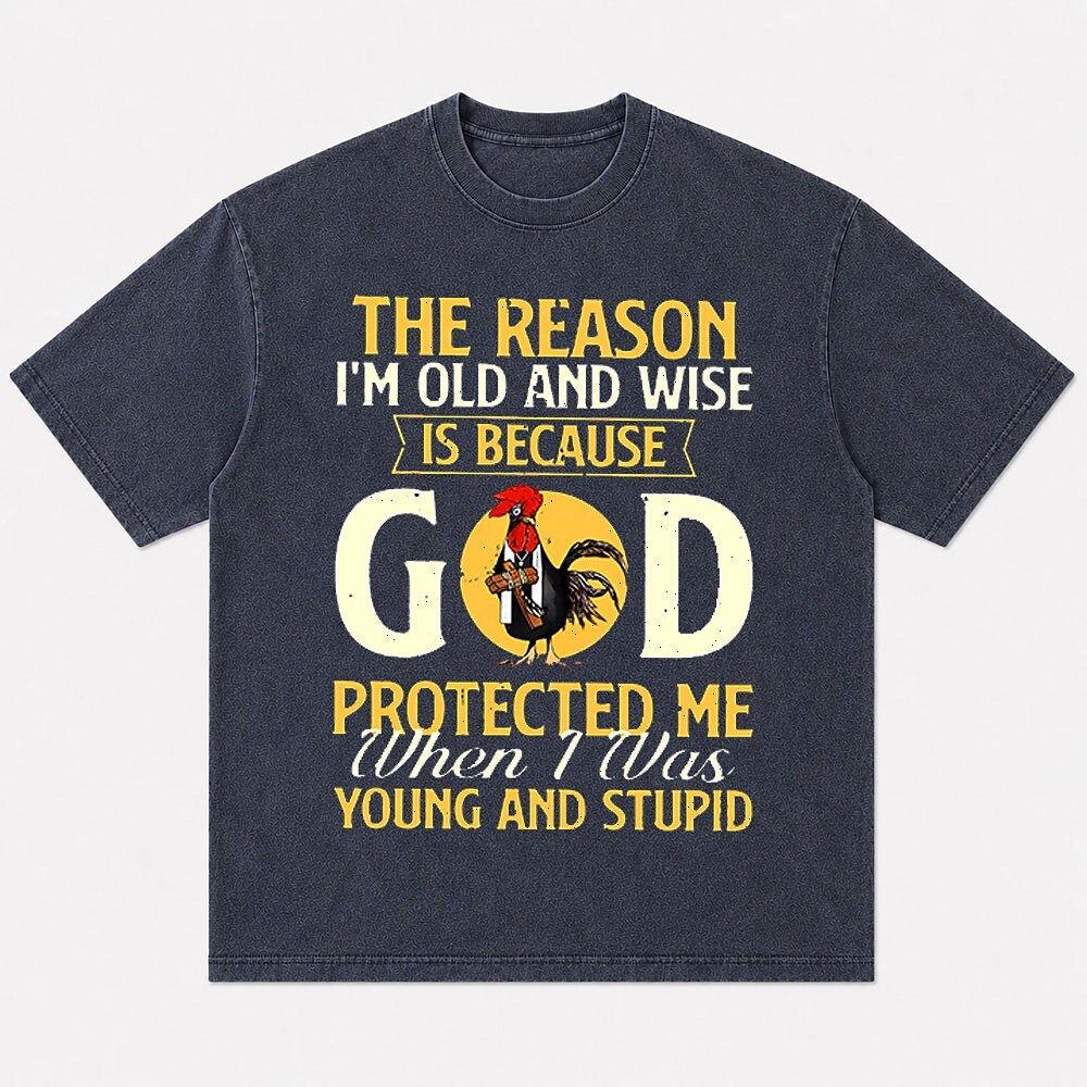 God Protected Me When I Was Young And Stupid Rooster Holding Cross Christian Faith Self Deprecating Humor Christian T-Shirt - product image 4