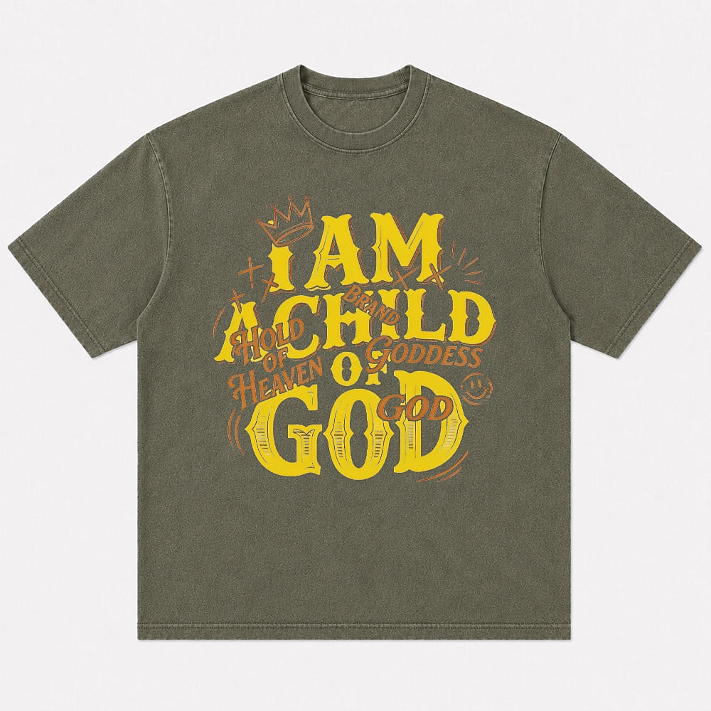 I Am a Child of God Crown washed cotton T-shirt, product view 4