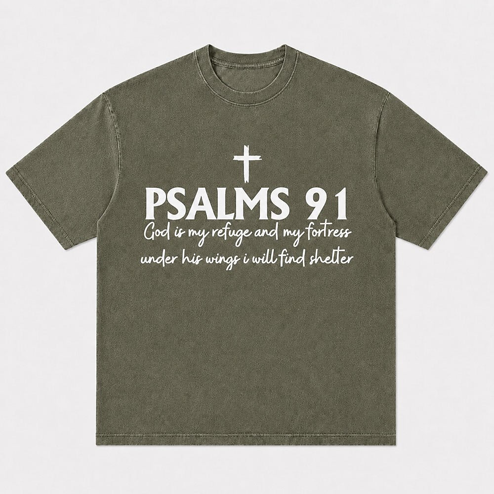 Psalms 91 God Is My Refuge And My Fortress under His Wings I Will Find Shelter Bible Verse Cross Christian T-Shirt - product image 7