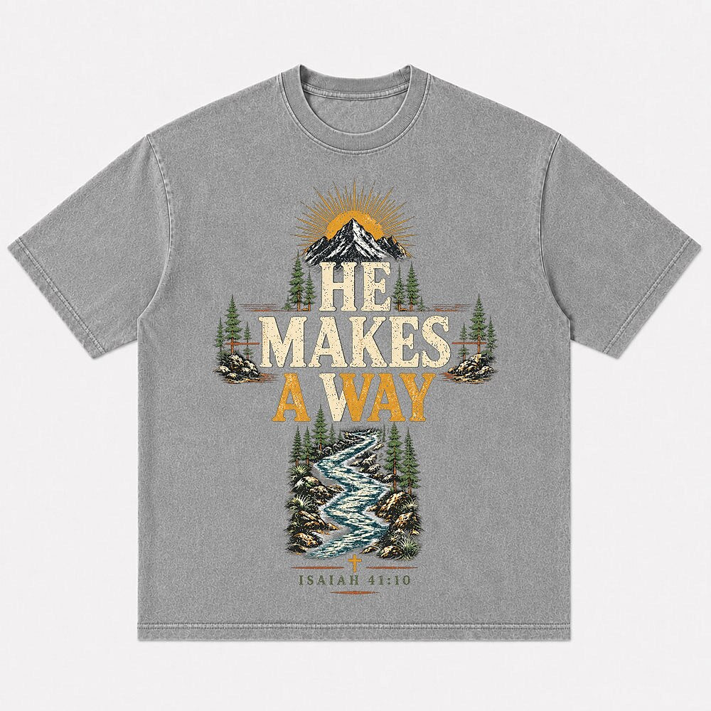 He Makes a Way mountain and river graphic cotton T-shirt, product view 6