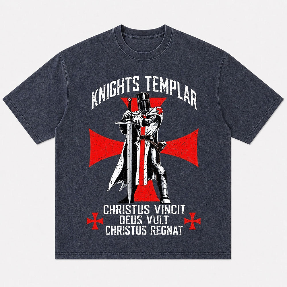 Templar knight and red cross graphic cotton T-shirt, product view 1