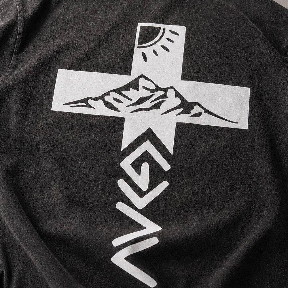 God is greater than highs and lows mountain cross T-shirt