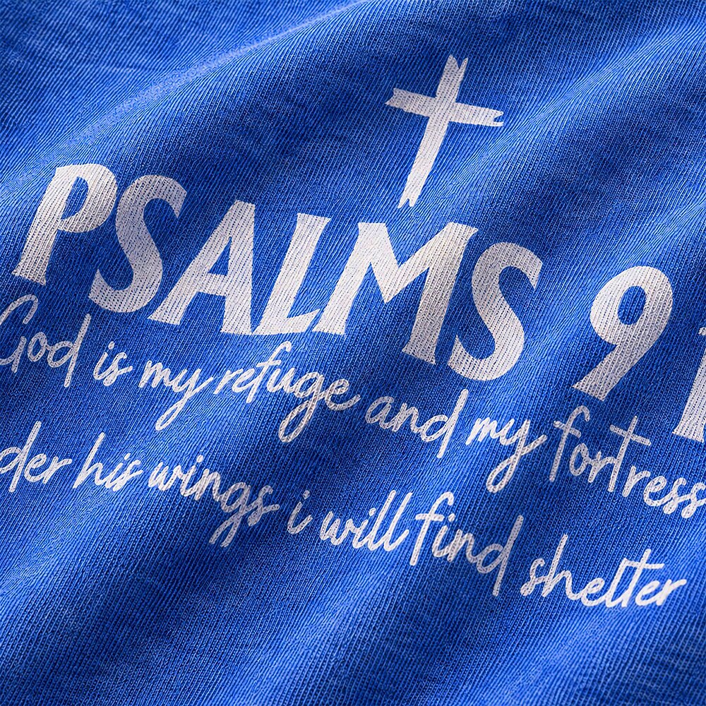 Psalms 91 God Is My Refuge And My Fortress under His Wings I Will Find Shelter Bible Verse Cross Christian T-Shirt - product image 2