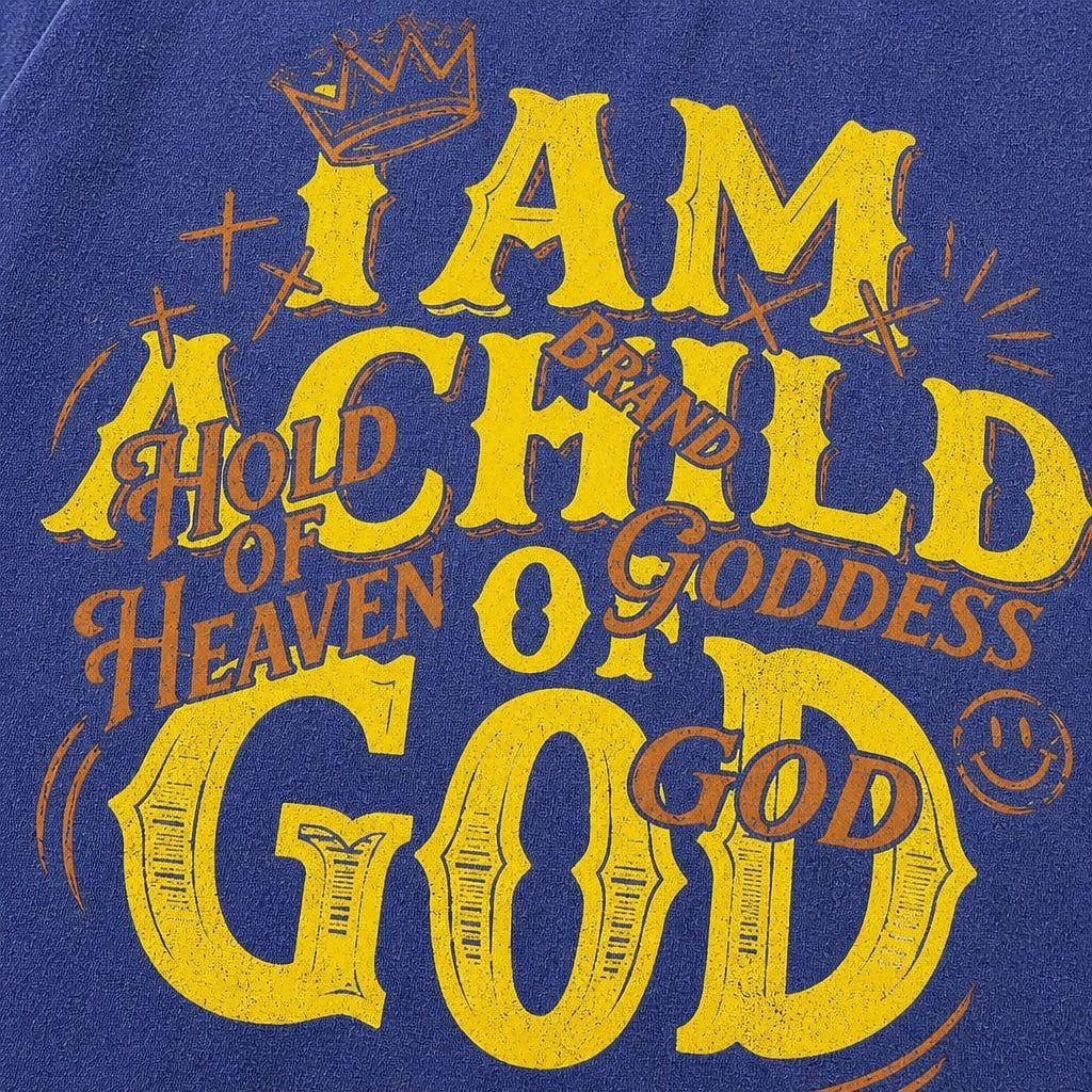 I Am a Child of God Crown washed cotton T-shirt, print detail view 3