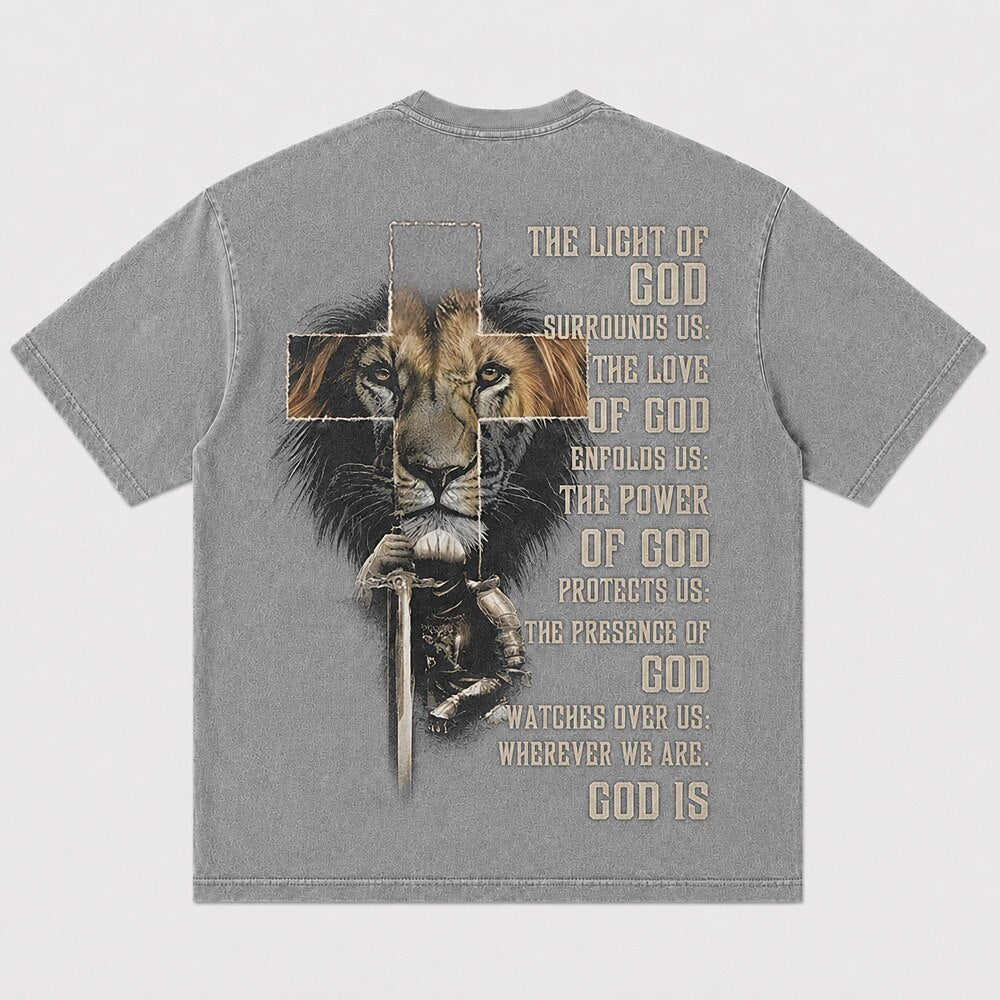 The Light of God Surrounds Us Lion Cross Knight Christian T-Shirt - product image 5