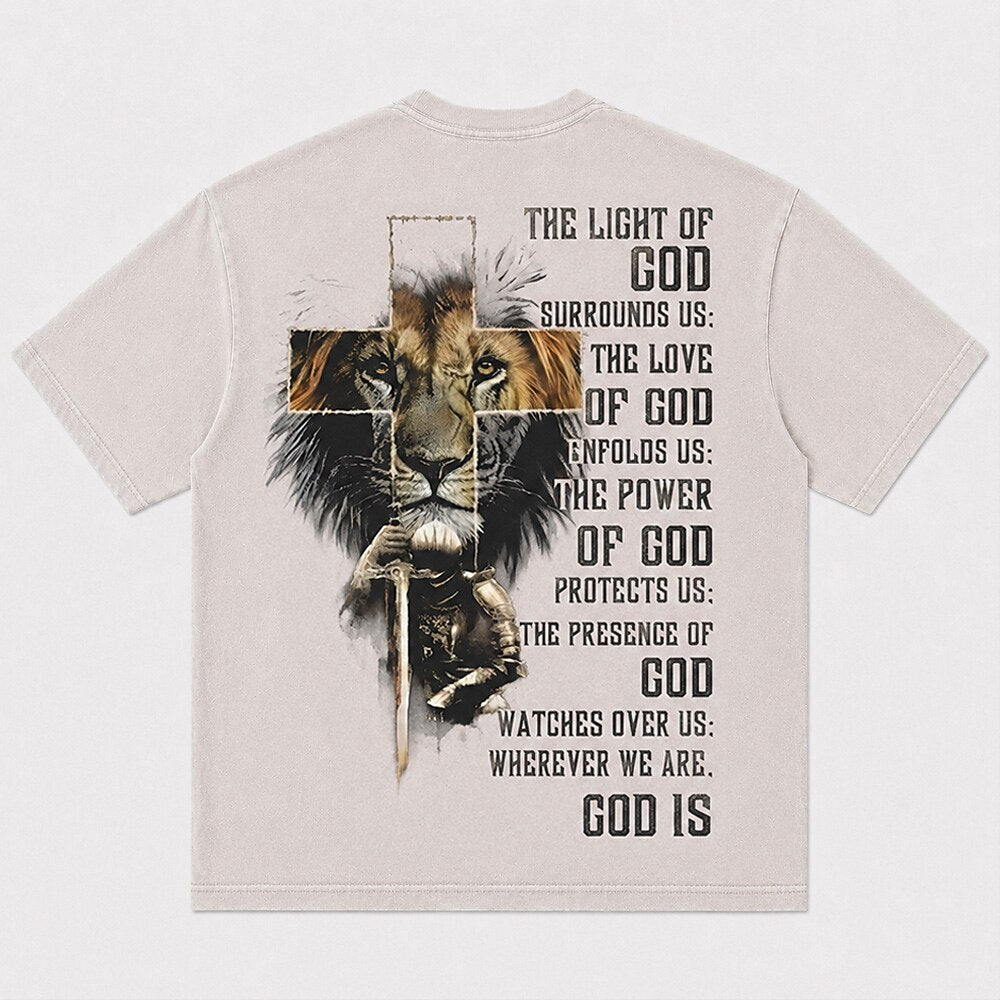 The Light of God Surrounds Us Lion Cross Knight Christian T-Shirt - product image 6