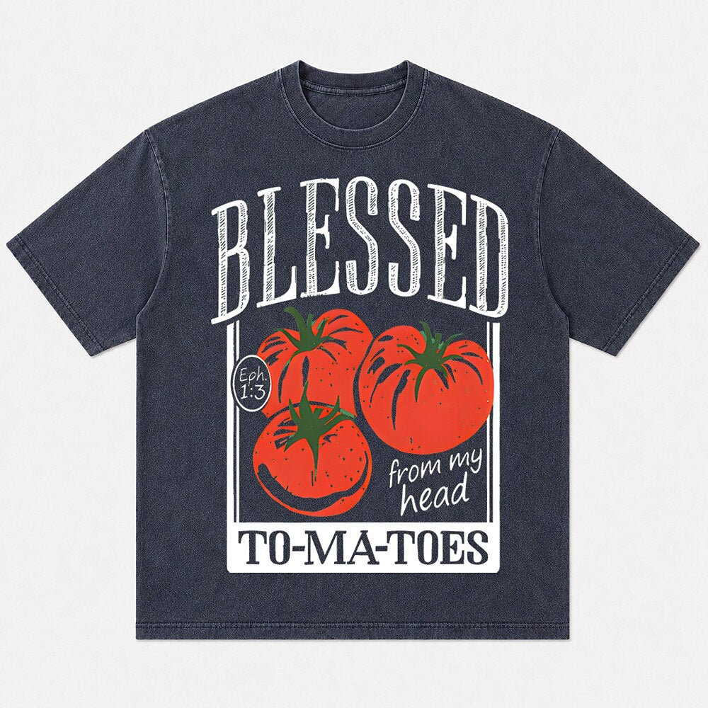 Blessed From My Head To-Ma-Toes tomato graphic cotton T-shirt, product view 7