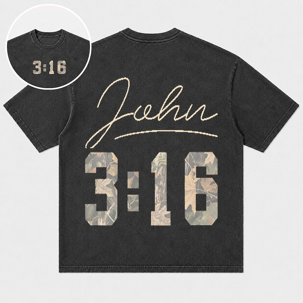 John 3:16 camouflage numerals cotton T-shirt, product view 1