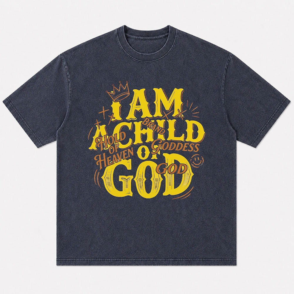 I Am a Child of God Crown washed cotton T-shirt, product view 5