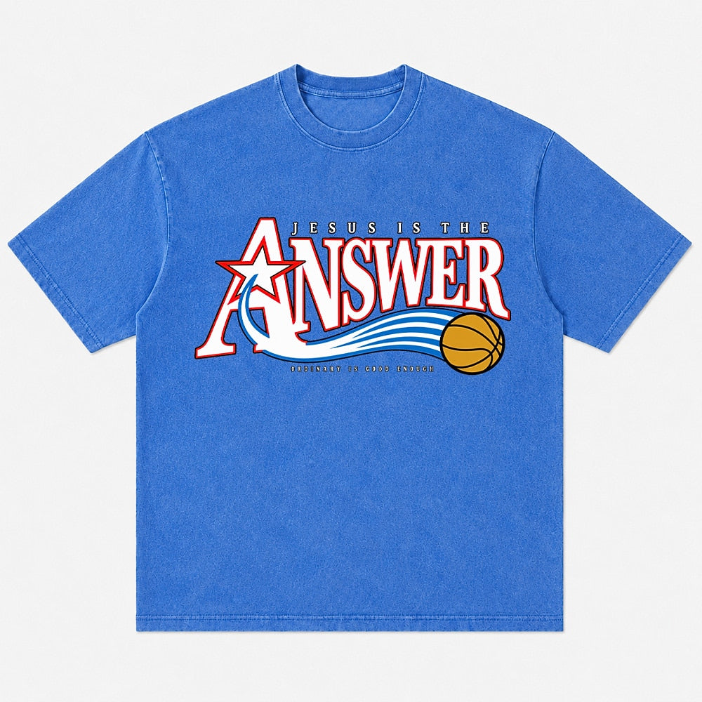 Jesus Is the Answer basketball graphic cotton T-shirt, product view 1