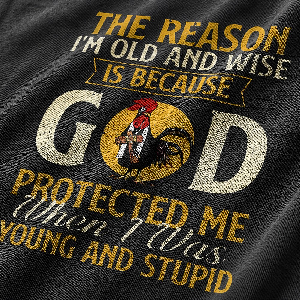 God Protected Me When I Was Young And Stupid Rooster Holding Cross Christian Faith Self Deprecating Humor Christian T-Shirt - product image 2