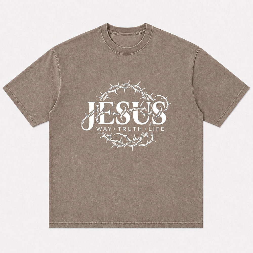 Jesus Way Truth Life Crown of Thorns washed cotton T-shirt, product view 3