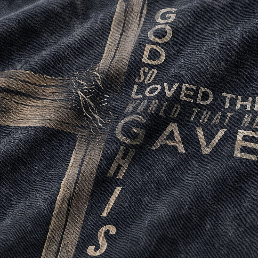 Wooden Cross with Crown of Thorns God So Loved The World Quote Christian T-Shirt - product image 2