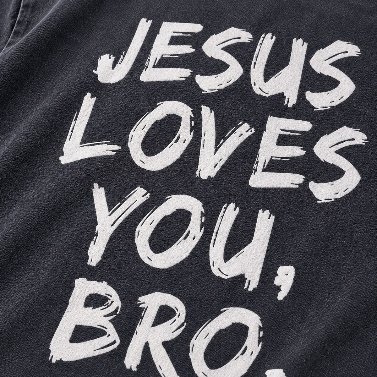 Jesus Loves You Bro washed cotton T-shirt, print detail view 4