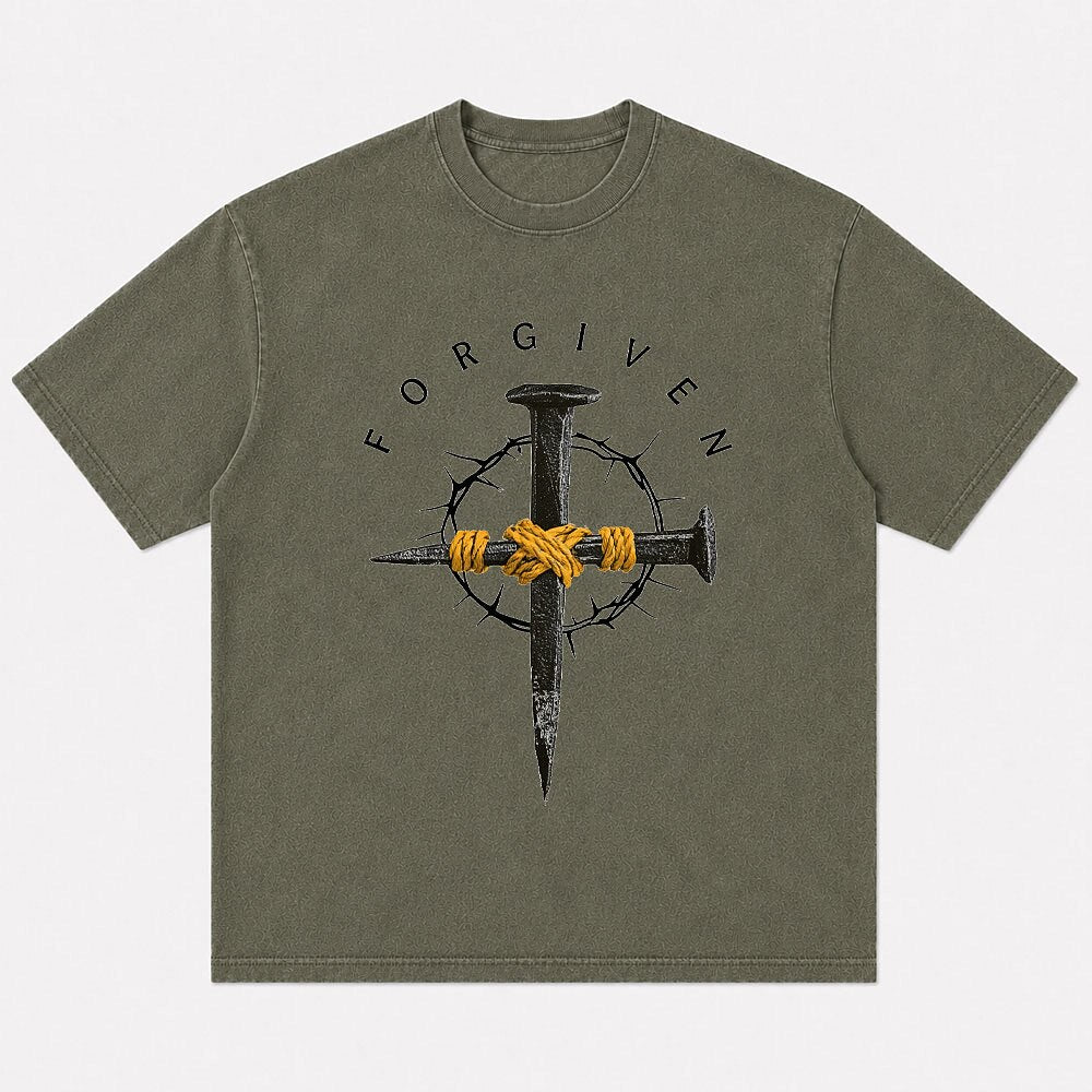 Forgiven nail cross and crown of thorns cotton T-shirt, product view 4