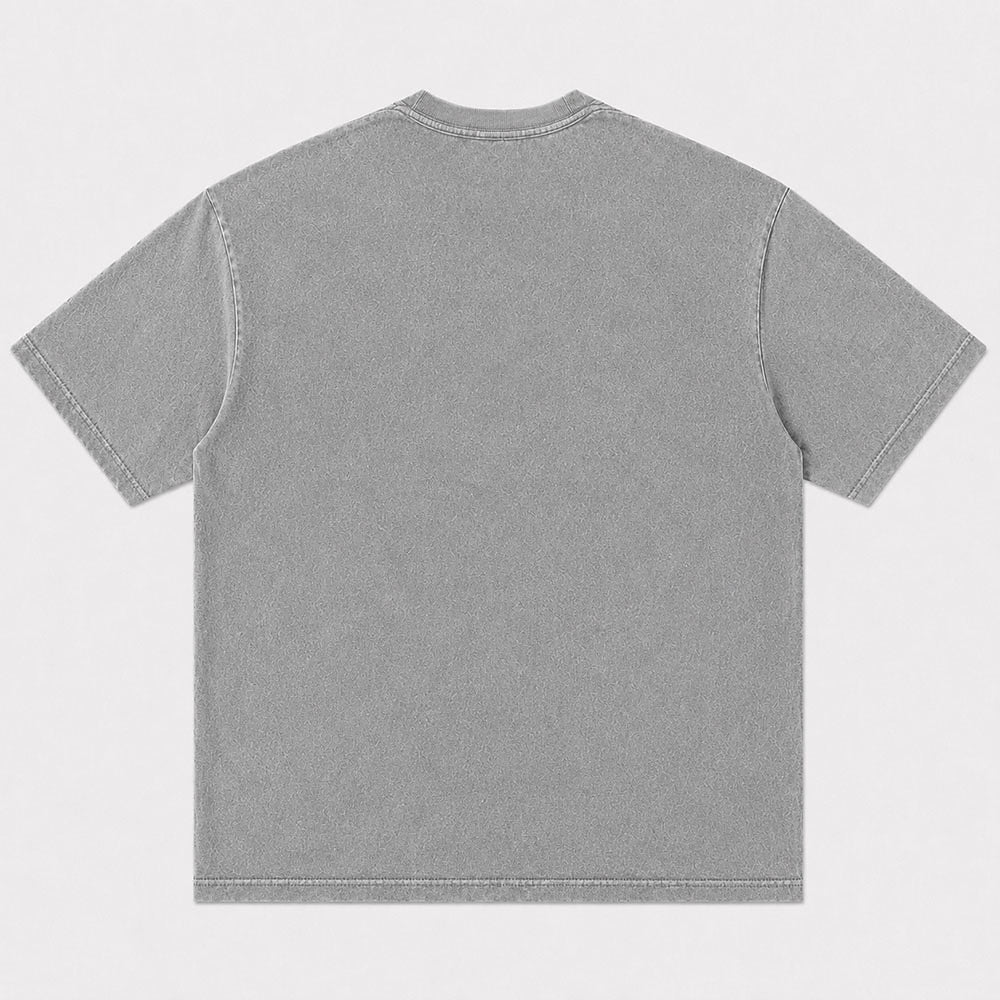 Plain back view of a washed cotton crew-neck T-shirt