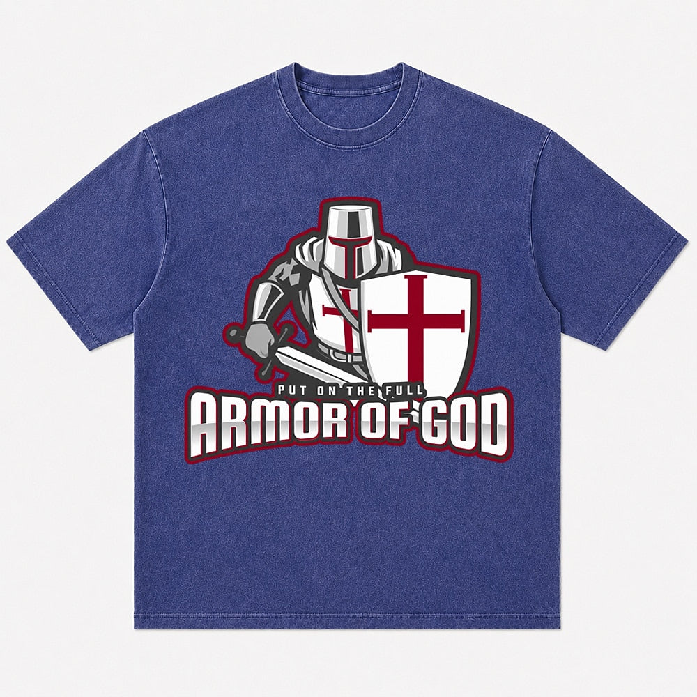 Put On the Full Armor of God Knight washed cotton T-shirt, product view 6