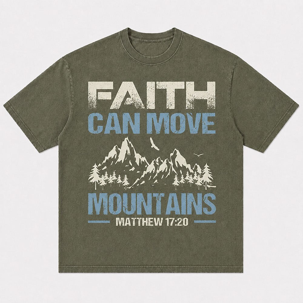 Faith Can Move Mountains Matthew Bible Verse with Pine Trees Christian T-Shirt - product image 5
