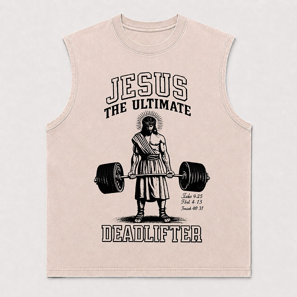 Jesus The Ultimate Deadlifter Barbell Weightlifting Bible Verse Christian Gym Faith Christian Tank Top - product image 6