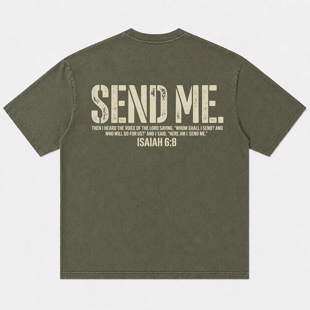 Send Me Isaiah 6:8 washed cotton T-shirt, product view 6