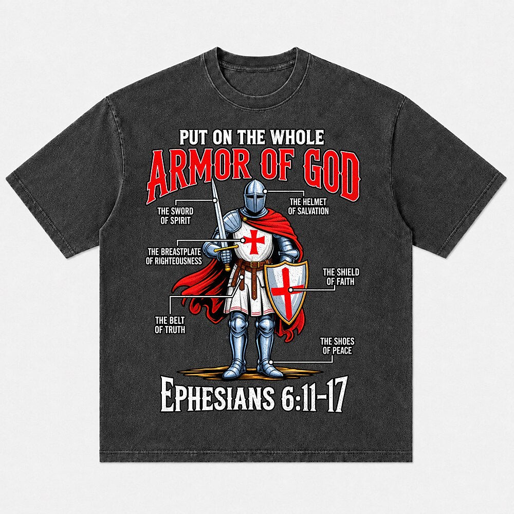 Armor of God knight with Ephesians 6:11-17 cotton T-shirt, product view 5