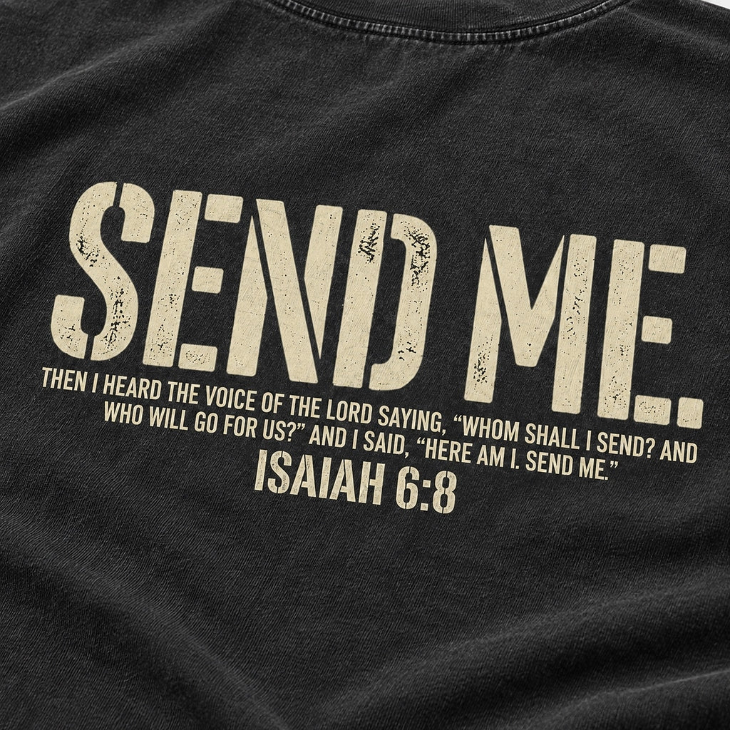 Send Me Isaiah 6:8 washed cotton T-shirt, print detail view 4