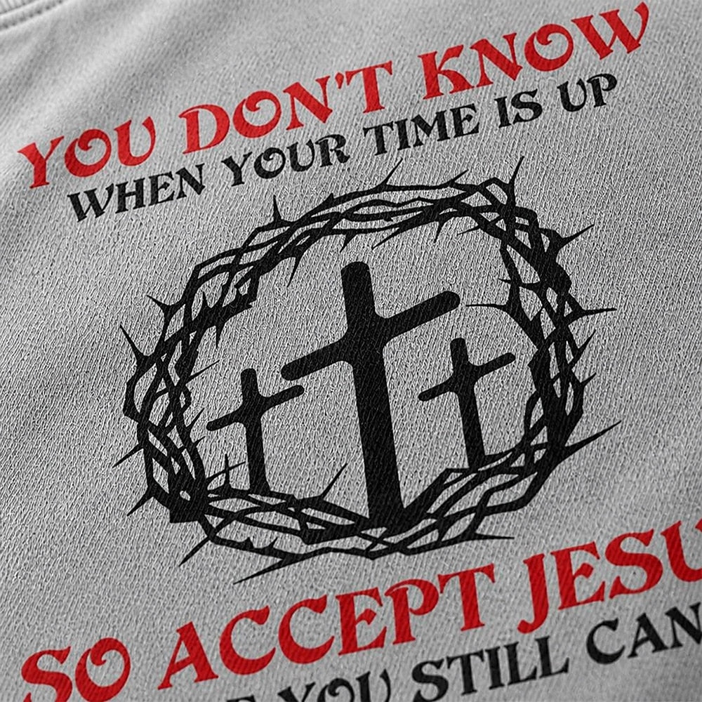 Accept Jesus Three Crosses cotton T-shirt, additional product detail view