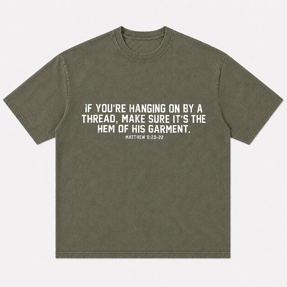 Hem of His Garment Matthew 9:20-22 washed cotton T-shirt, product view 3