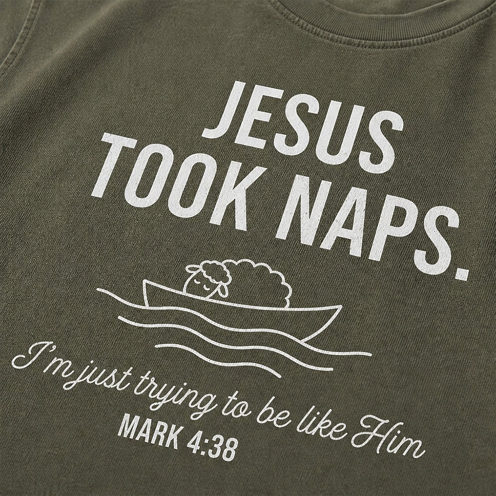 Jesus Took Naps Mark 4:38 cotton T-shirt, additional product detail view