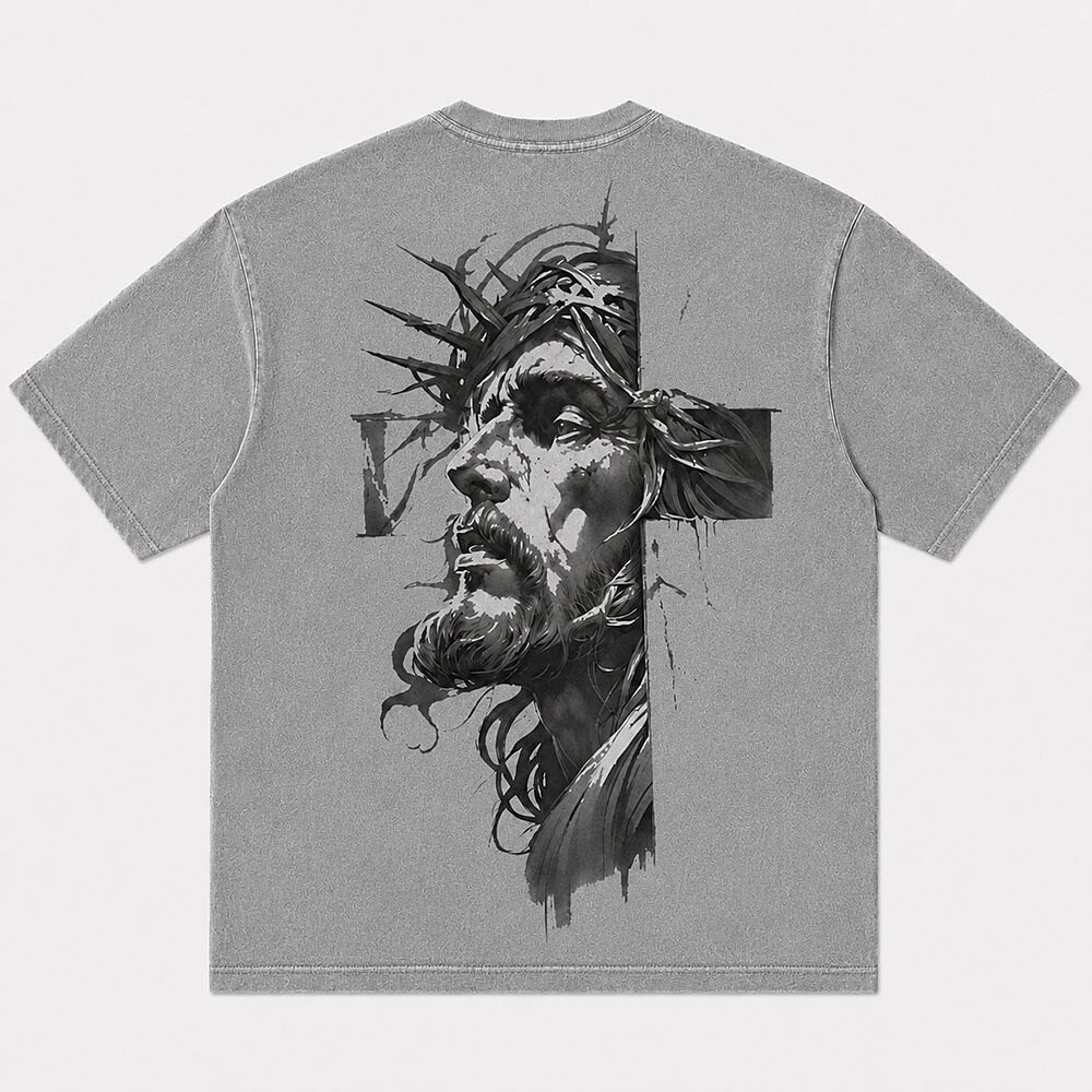 Jesus Profile with Crown of Thorns on Cross Christian T-Shirt - product image 4