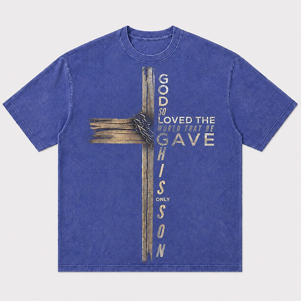 Wooden Cross with Crown of Thorns God So Loved The World Quote Christian T-Shirt - product image 4