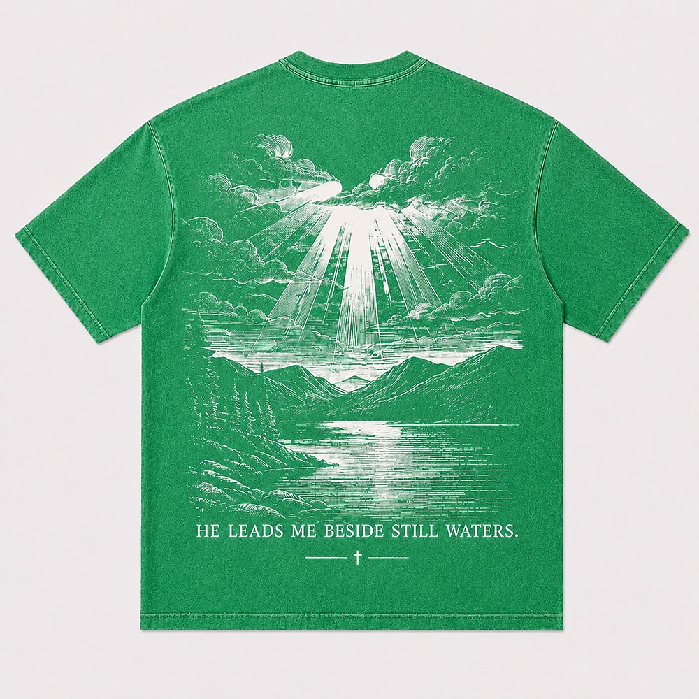 He Leads Me Beside Still Waters Psalm 23:2 T-Shirt - Black product image